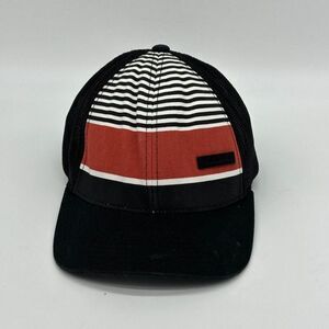Yupoong Hat Mens L-XL Black Striped One Size Mesh Flex Fit Baseball Cap‎ Casual